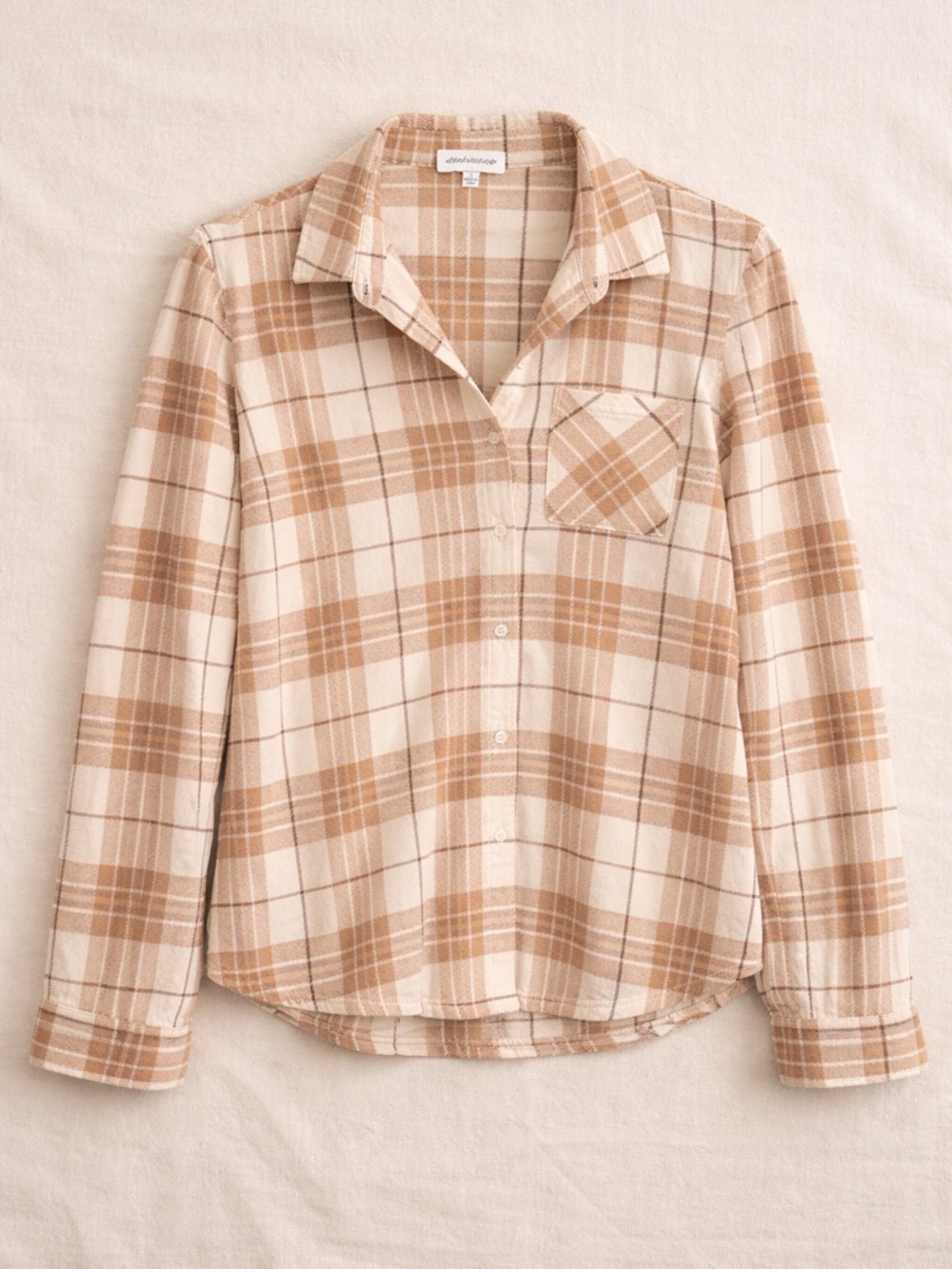 Relaxed Plaid Button-Down Shirt in Cream & Tan